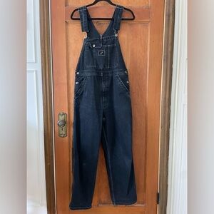 Vintage IKEDA Dark Wash Denim Overalls with Chest Pocket Patch